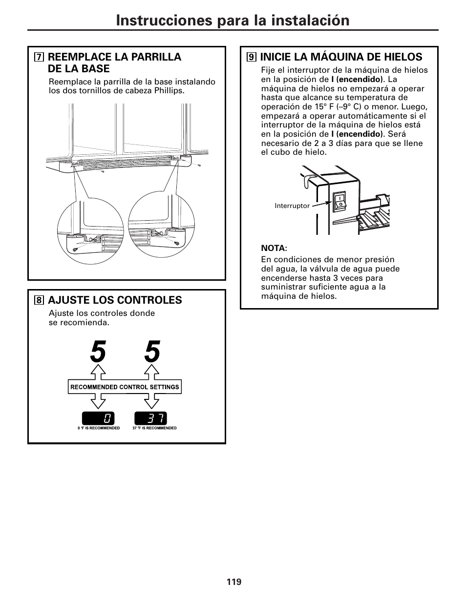 Instrucciones para la instalación | GE Monogram 22 User Manual | Page 119 / 132