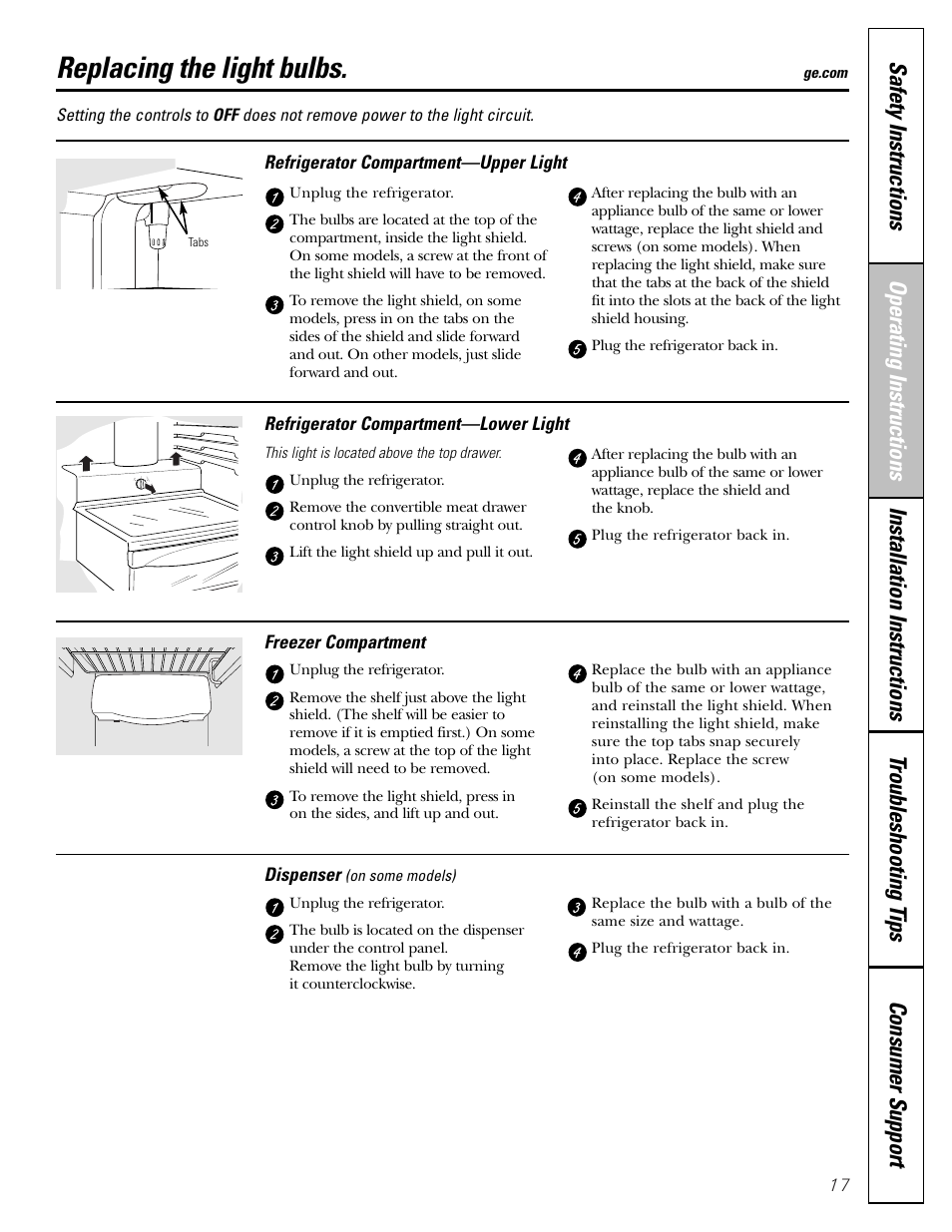 Replacing the light bulbs | GE Monogram 22 User Manual | Page 17 / 132