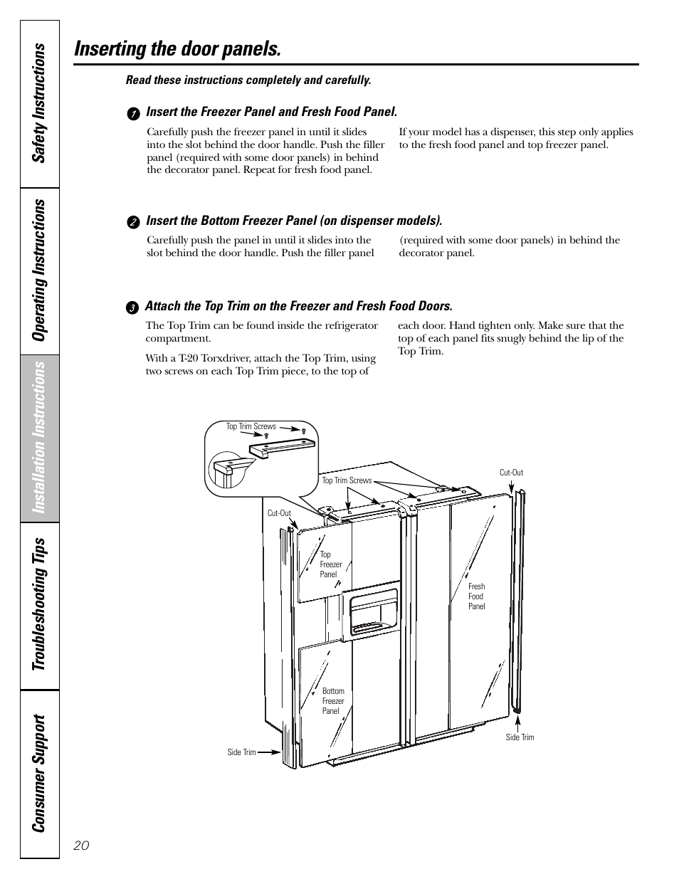 Inserting the door panels | GE Monogram 22 User Manual | Page 20 / 132