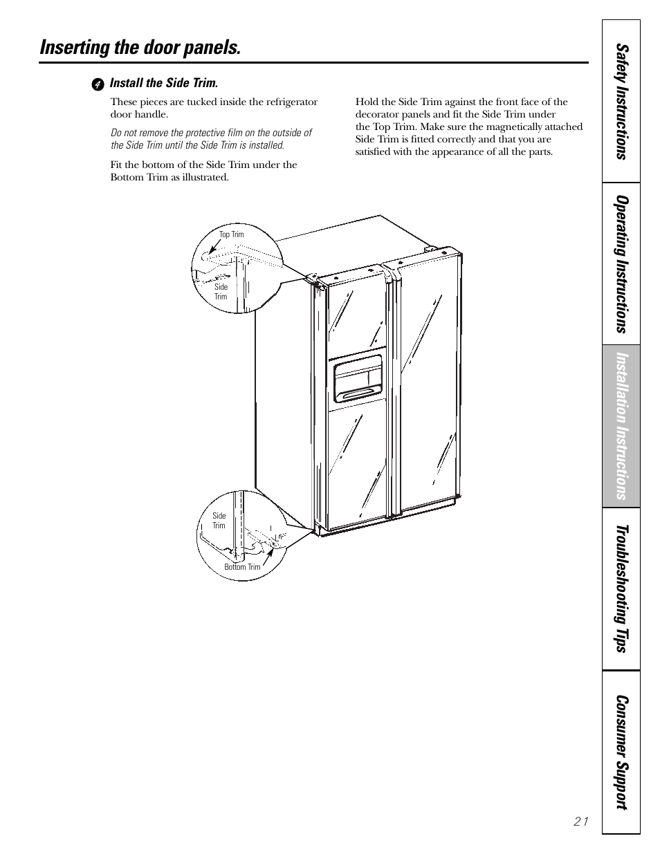 Inserting the door panels | GE Monogram 22 User Manual | Page 21 / 132