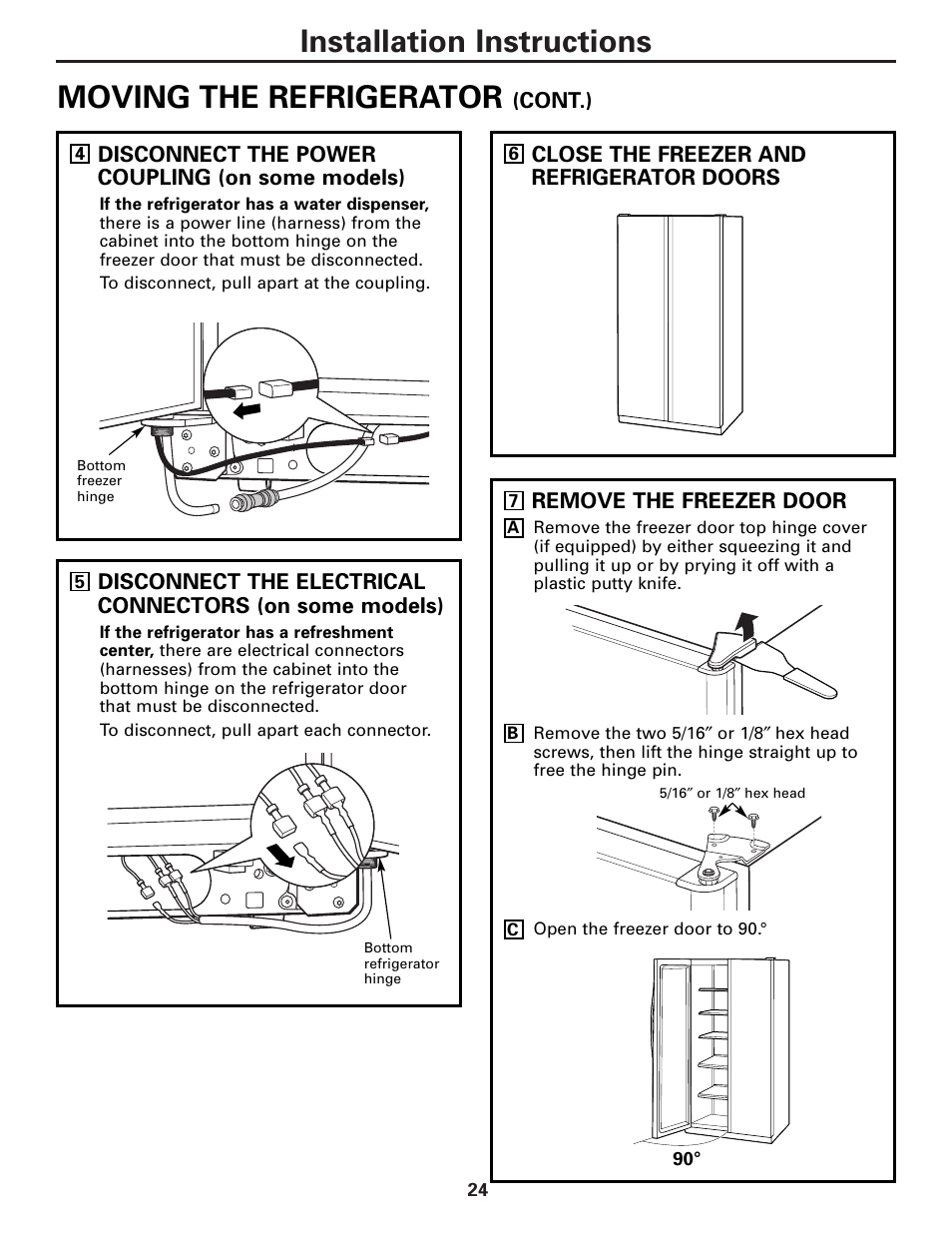 Installation instructions, Moving the refrigerator | GE Monogram 22 User Manual | Page 24 / 132