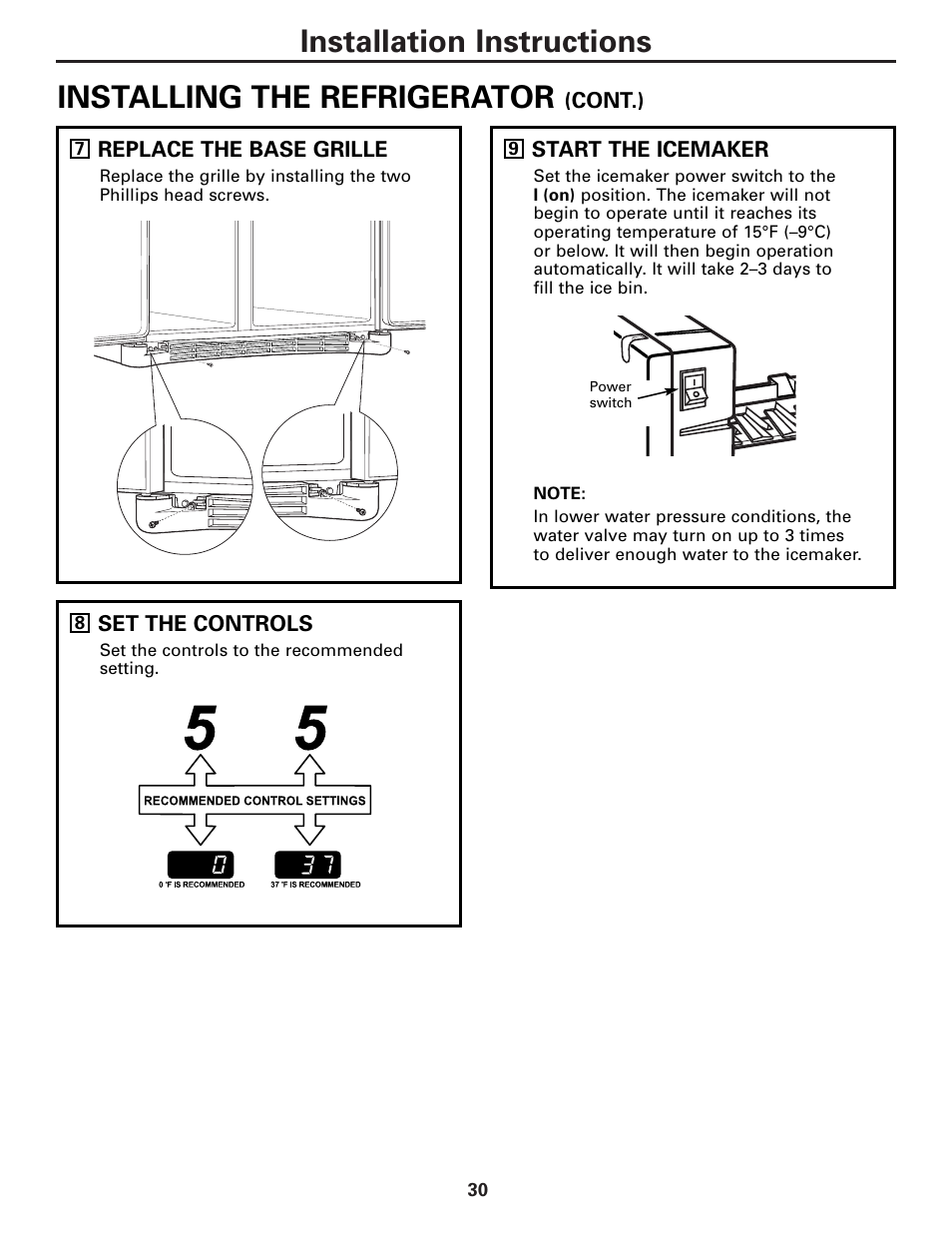 Installation instructions, Installing the refrigerator | GE Monogram 22 User Manual | Page 30 / 132