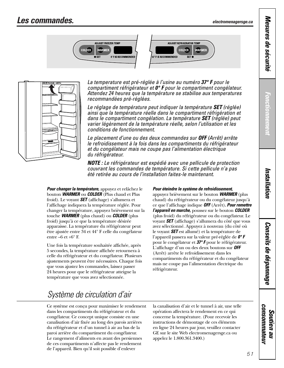 Les commandes, Système de circulation d’air | GE Monogram 22 User Manual | Page 51 / 132