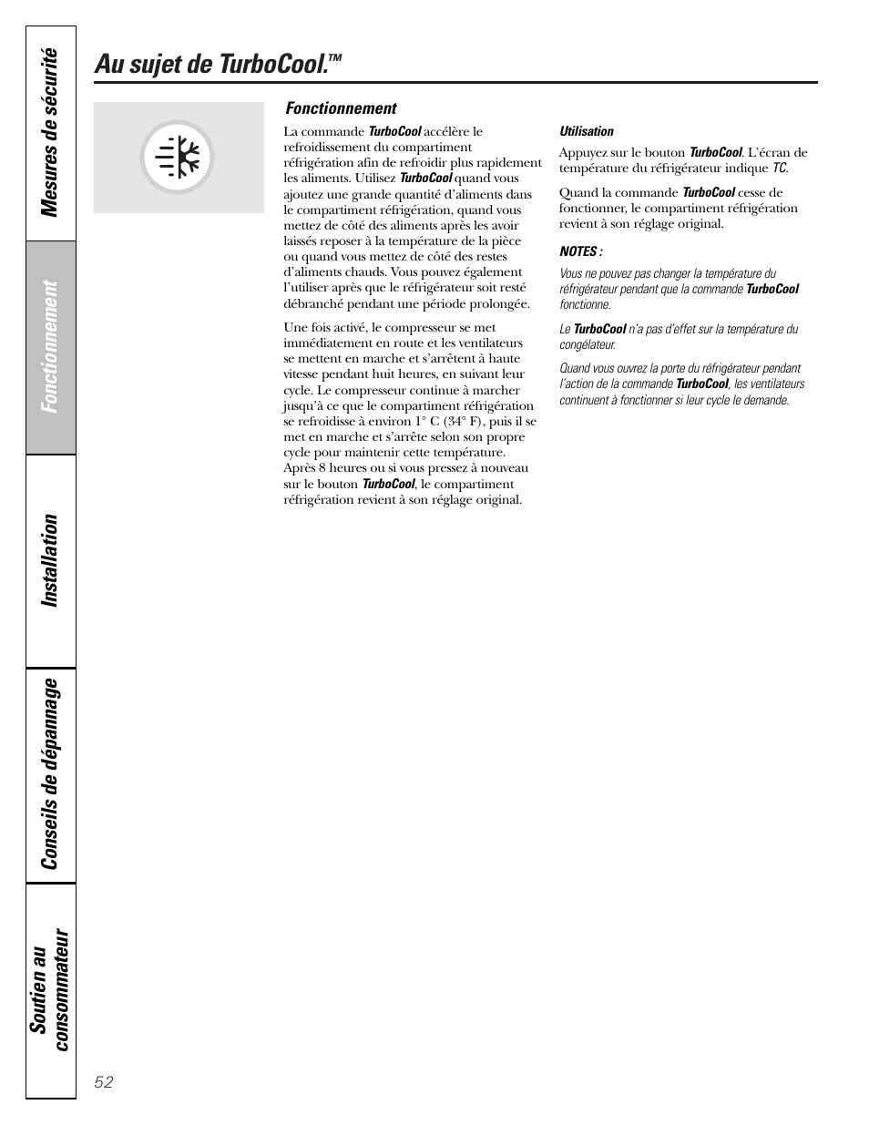 Turbocool, Au sujet de turbocool | GE Monogram 22 User Manual | Page 52 / 132