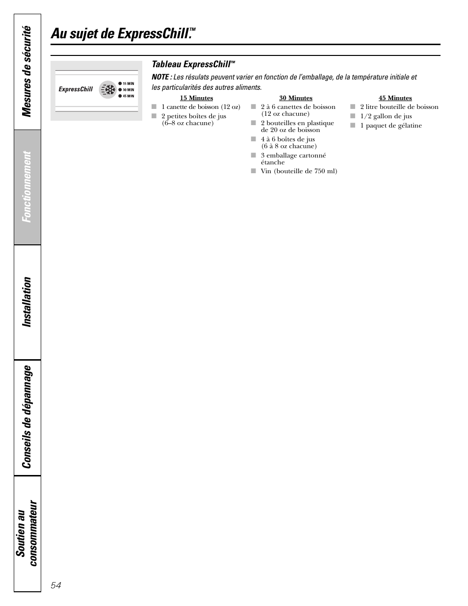 Au sujet de expresschill | GE Monogram 22 User Manual | Page 54 / 132