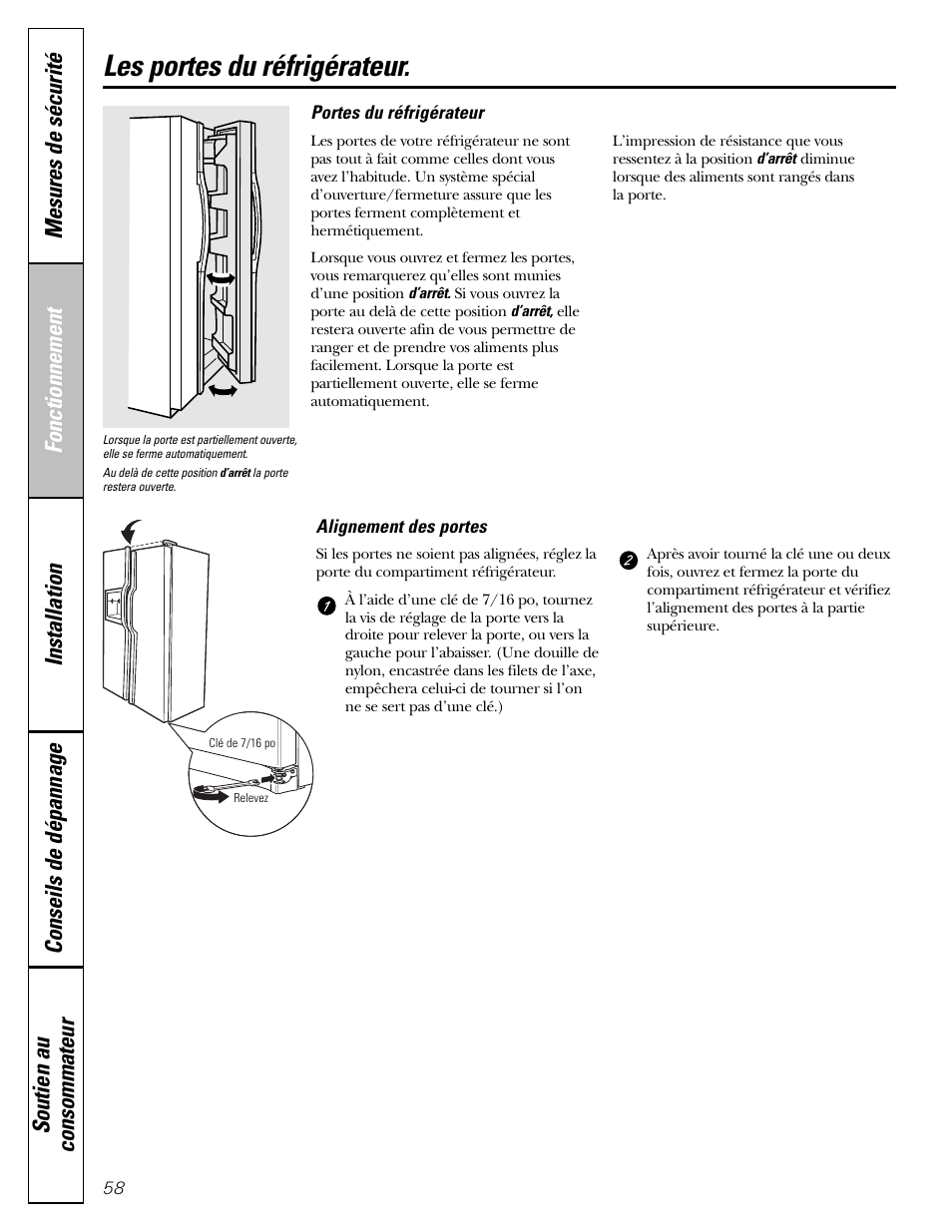 Les portes du réfrigérateur | GE Monogram 22 User Manual | Page 58 / 132