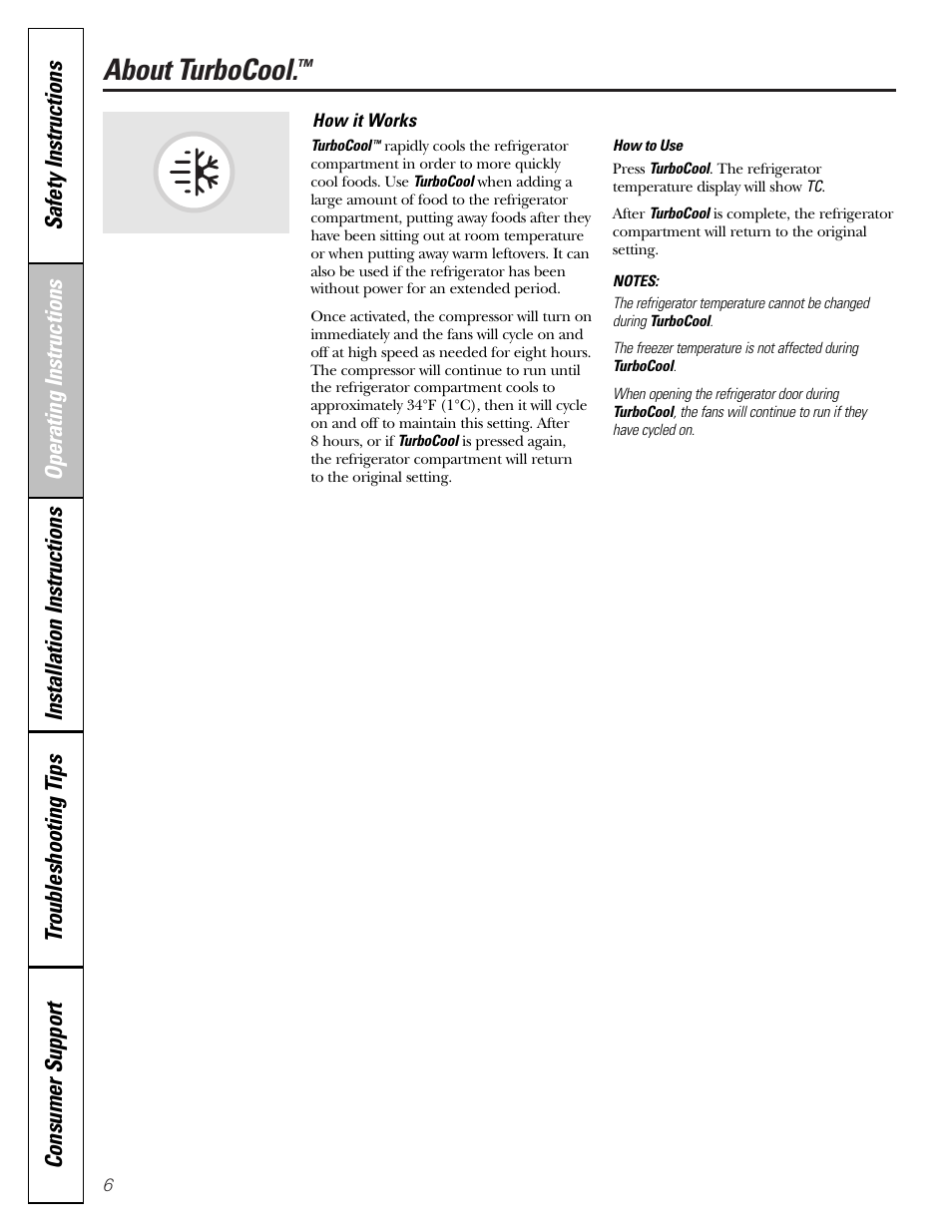 Turbocool, About turbocool | GE Monogram 22 User Manual | Page 6 / 132