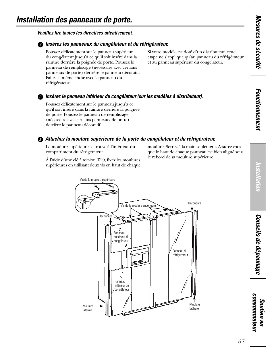 Installation des panneaux de porte | GE Monogram 22 User Manual | Page 67 / 132