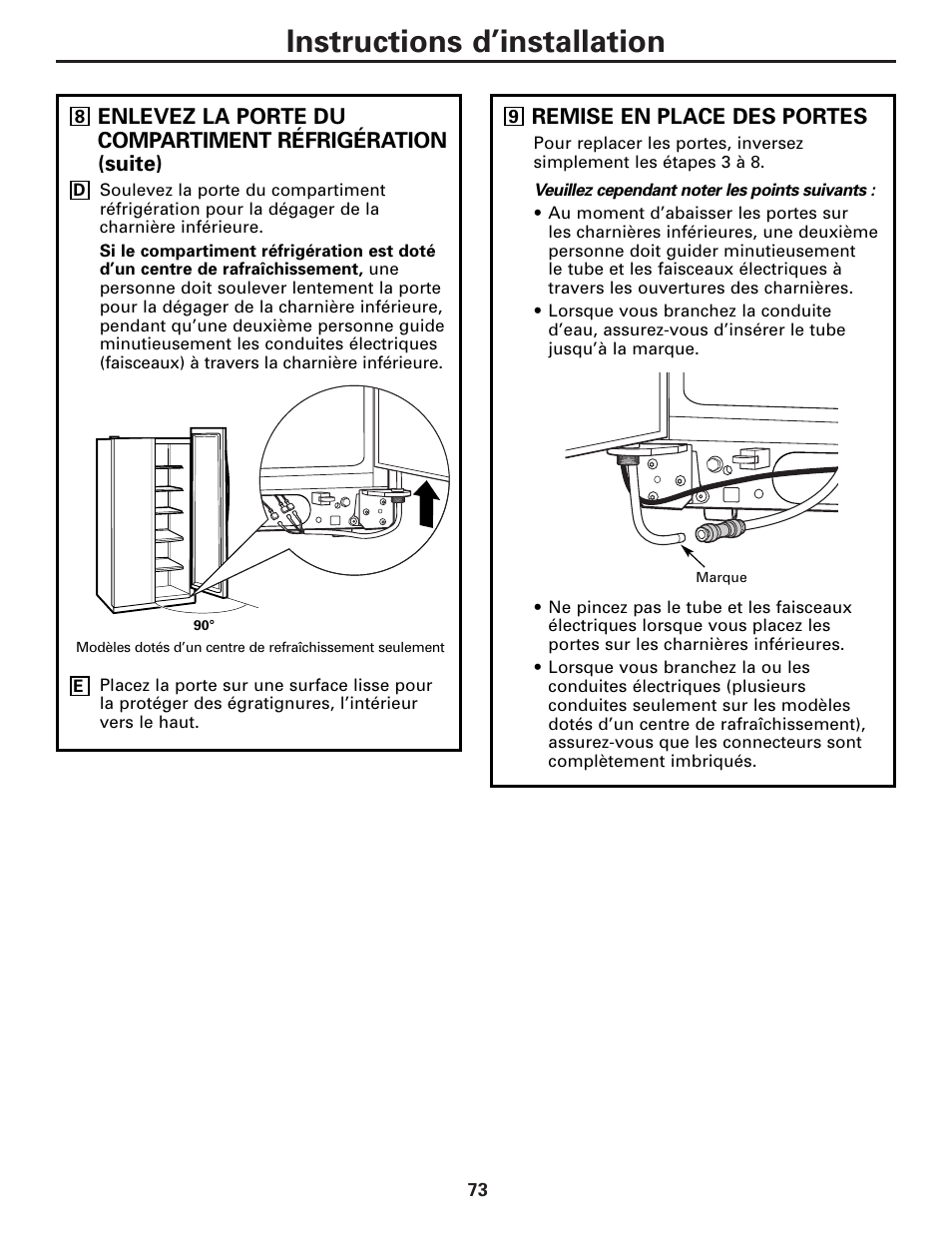 Instructions d’installation | GE Monogram 22 User Manual | Page 73 / 132