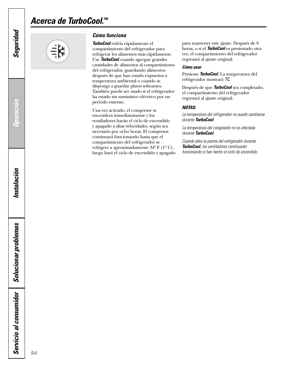 Turbocool, Acerca de turbocool | GE Monogram 22 User Manual | Page 94 / 132
