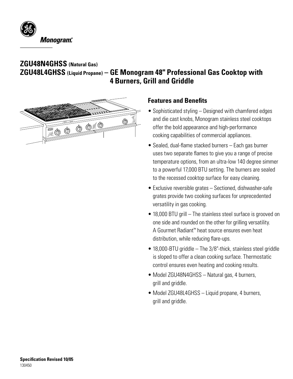 Zgu48n4ghss, Zgu48l4ghss | GE Monogram ZGU48N4GHSS User Manual | Page 3 / 3