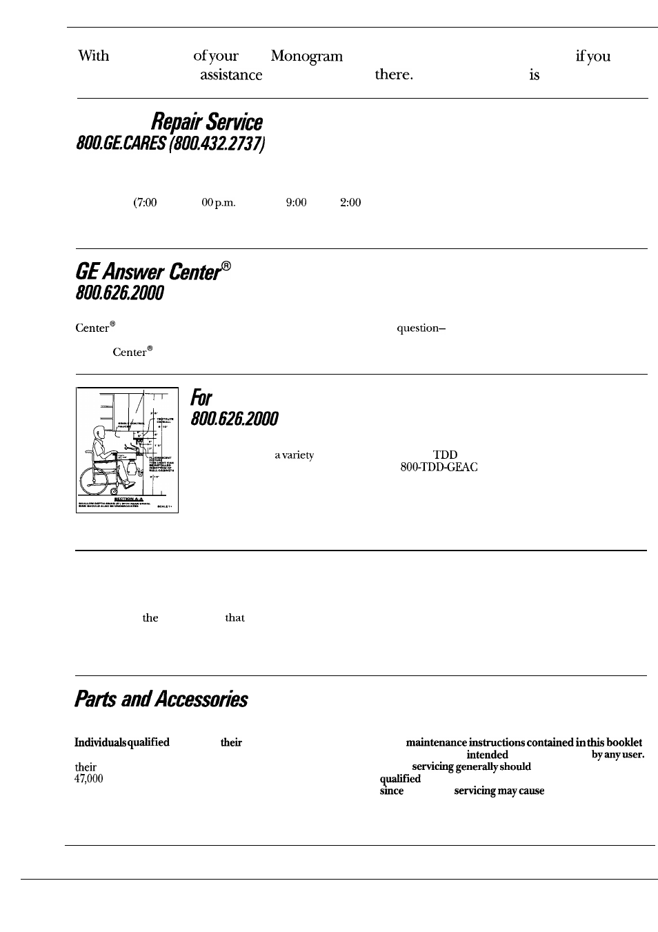 Consumer services, In-home, Customers with specialneeds | Service contracts | GE Monogram JET343G User Manual | Page 34 / 36