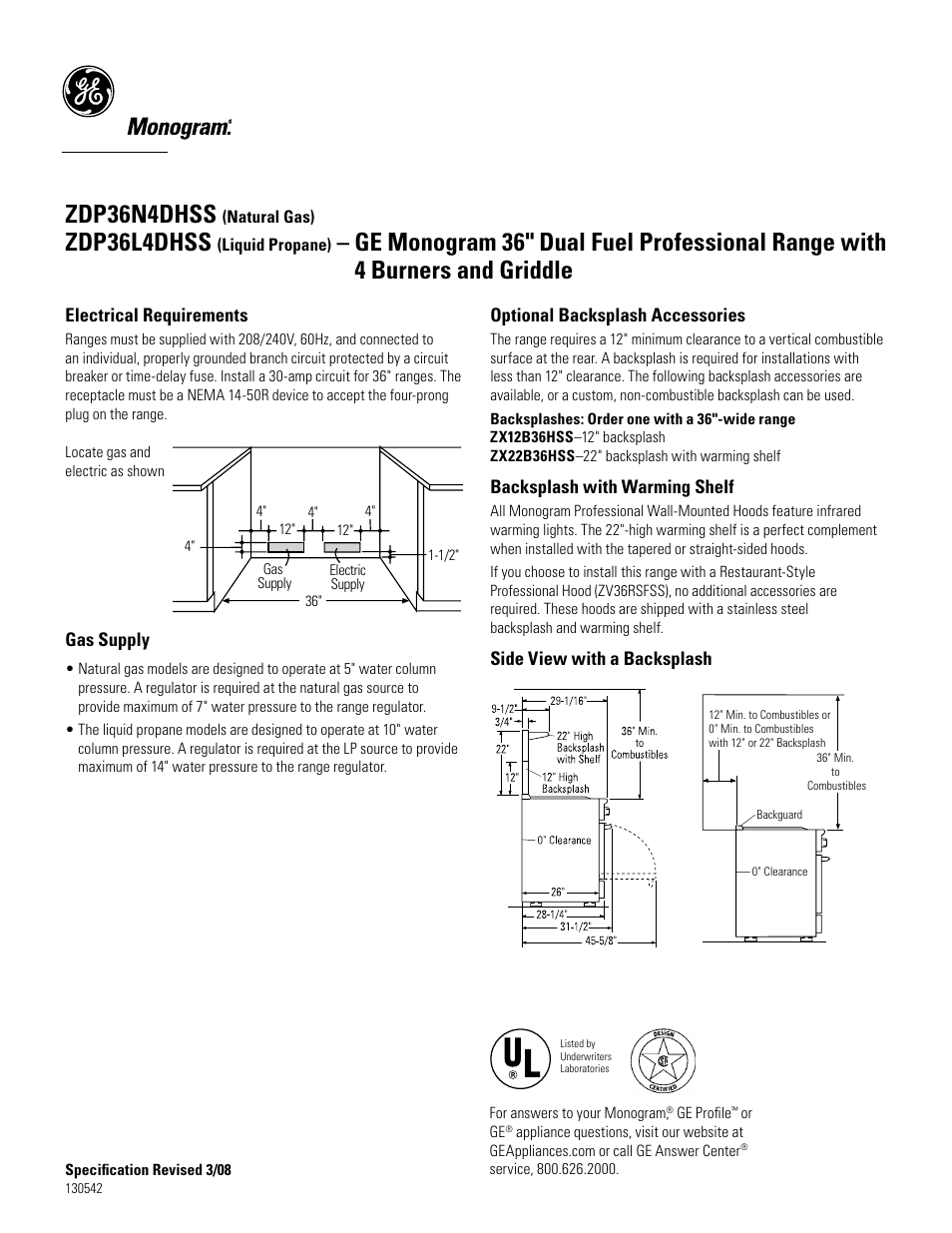 Zdp36n4dhss, Zdp36l4dhss | GE Monogram ZDP3614DHSS User Manual | Page 2 / 3