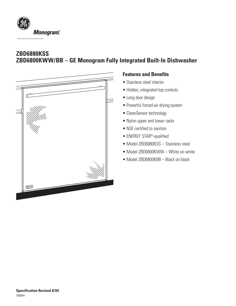 Zbd6880kss | GE Monogram ZBD6800KWW User Manual | Page 2 / 2