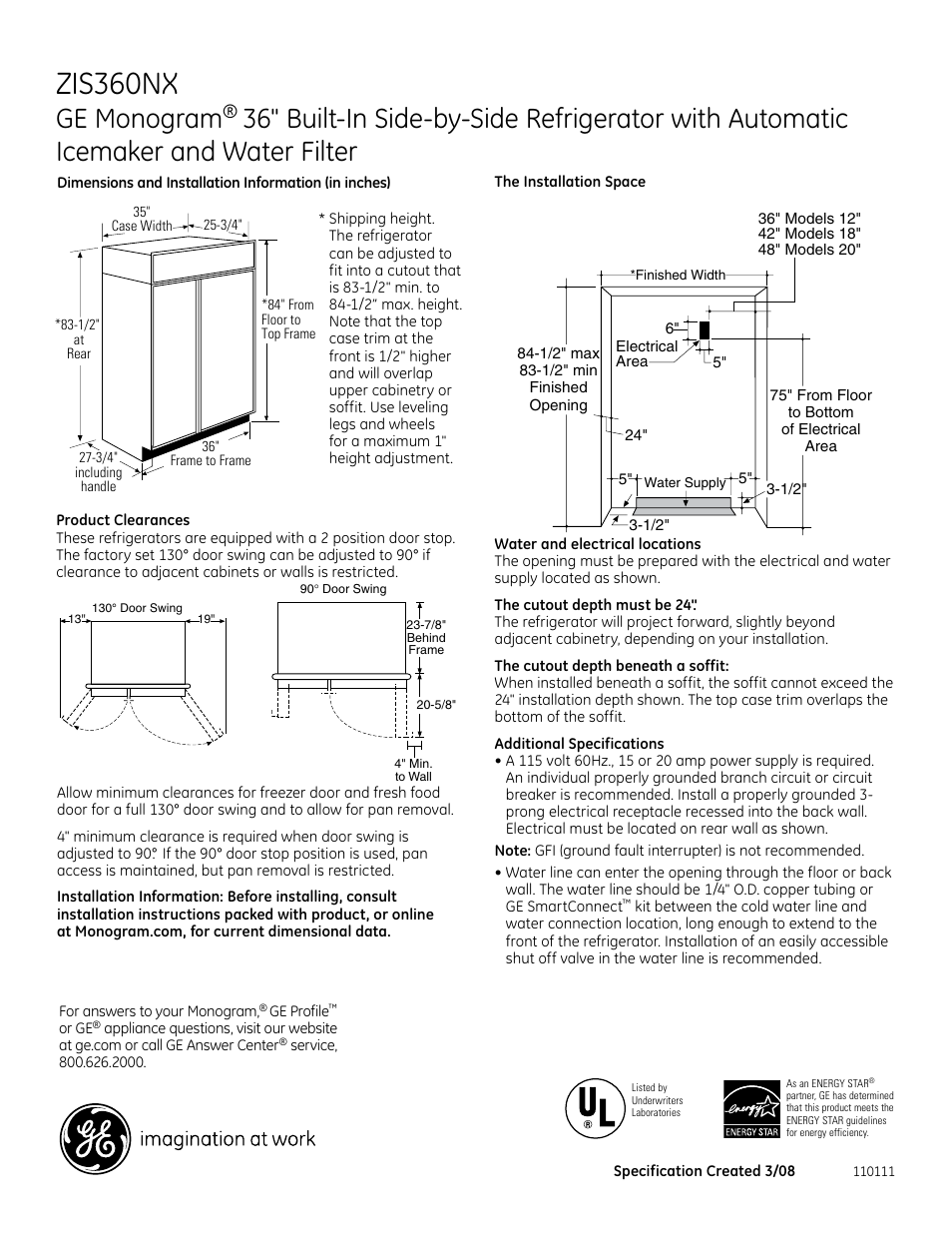 GE Monogram ZIS360NX User Manual | 6 pages