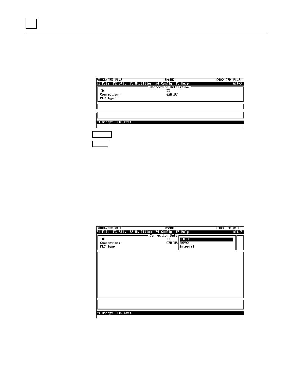 Editing/inserting connections, Defining/changing an id, Defining/changing a connection | 5editing/inserting connections | GE Monogram GE Fanuc Automation GFK-1115 User Manual | Page 84 / 175