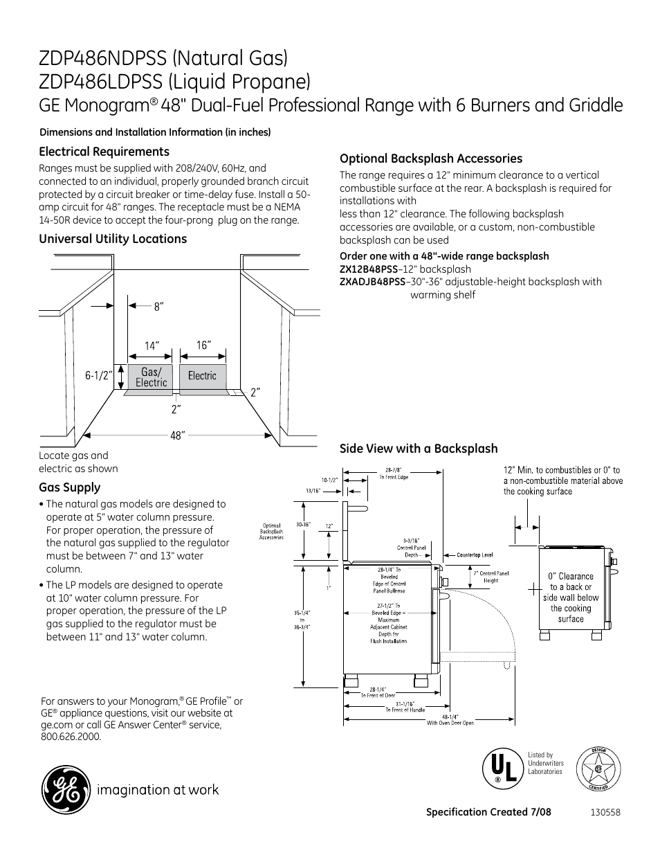 Ge monogram | GE Monogram ZDP486LDPSS User Manual | Page 2 / 3