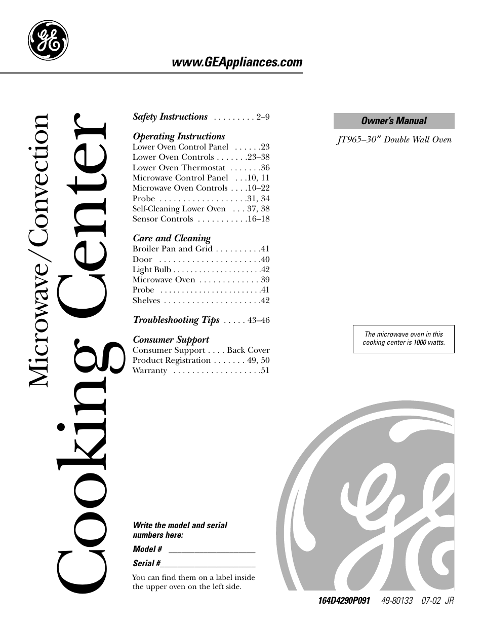 GE Monogram JT965 User Manual | 52 pages