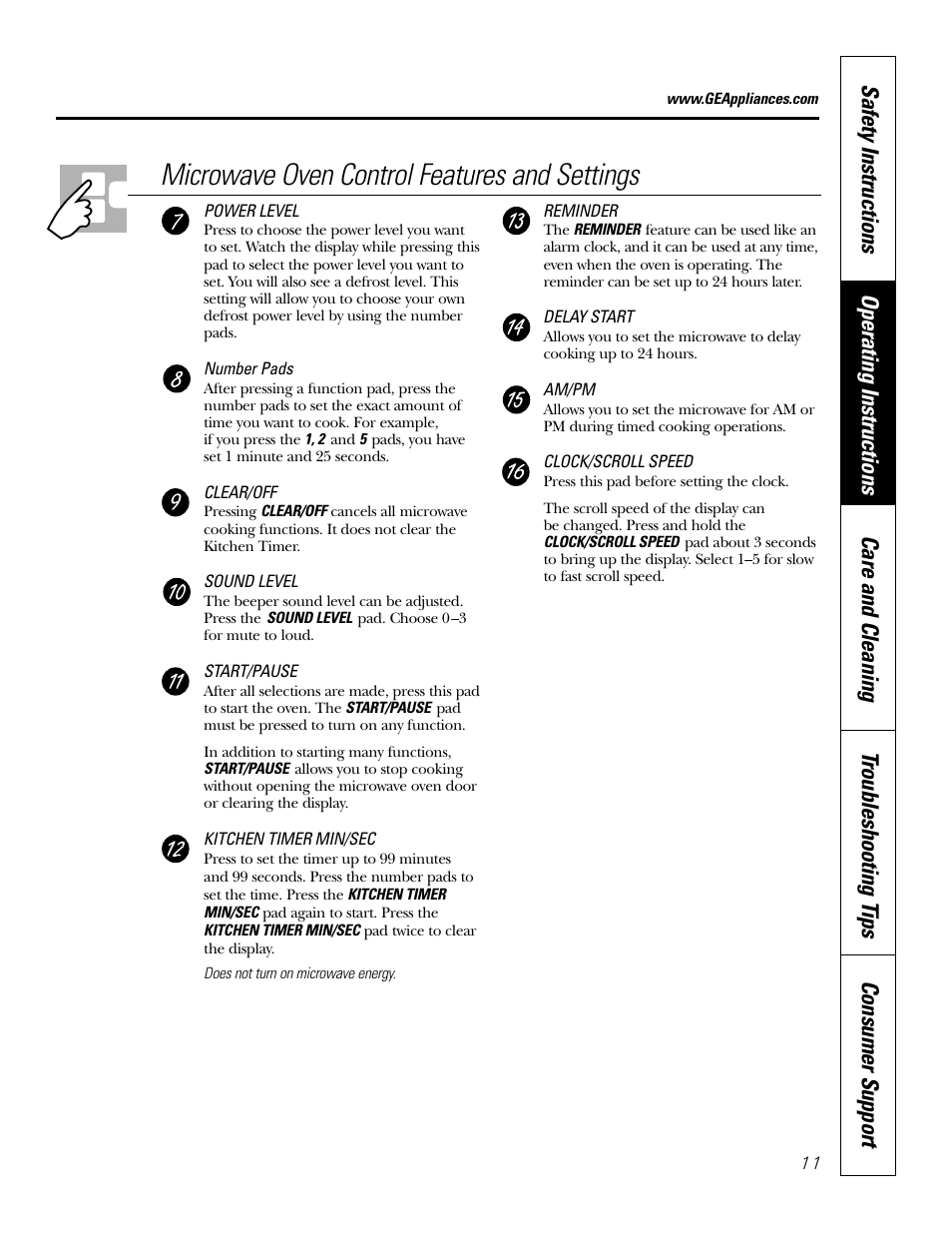 Microwave oven control features and settings | GE Monogram JT965 User Manual | Page 11 / 52