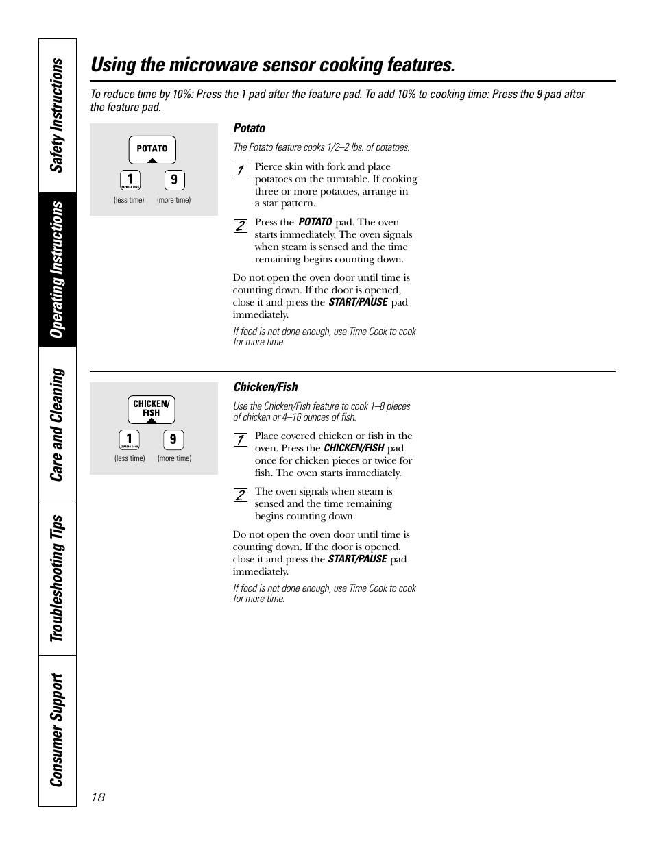 Using the microwave sensor cooking features | GE Monogram JT965 User Manual | Page 18 / 52