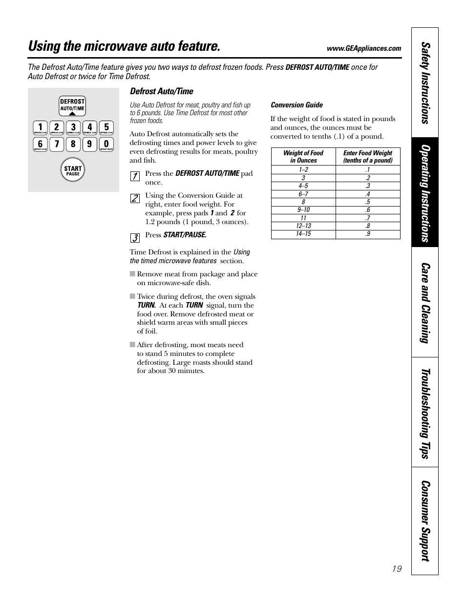 Using the microwave auto feature | GE Monogram JT965 User Manual | Page 19 / 52