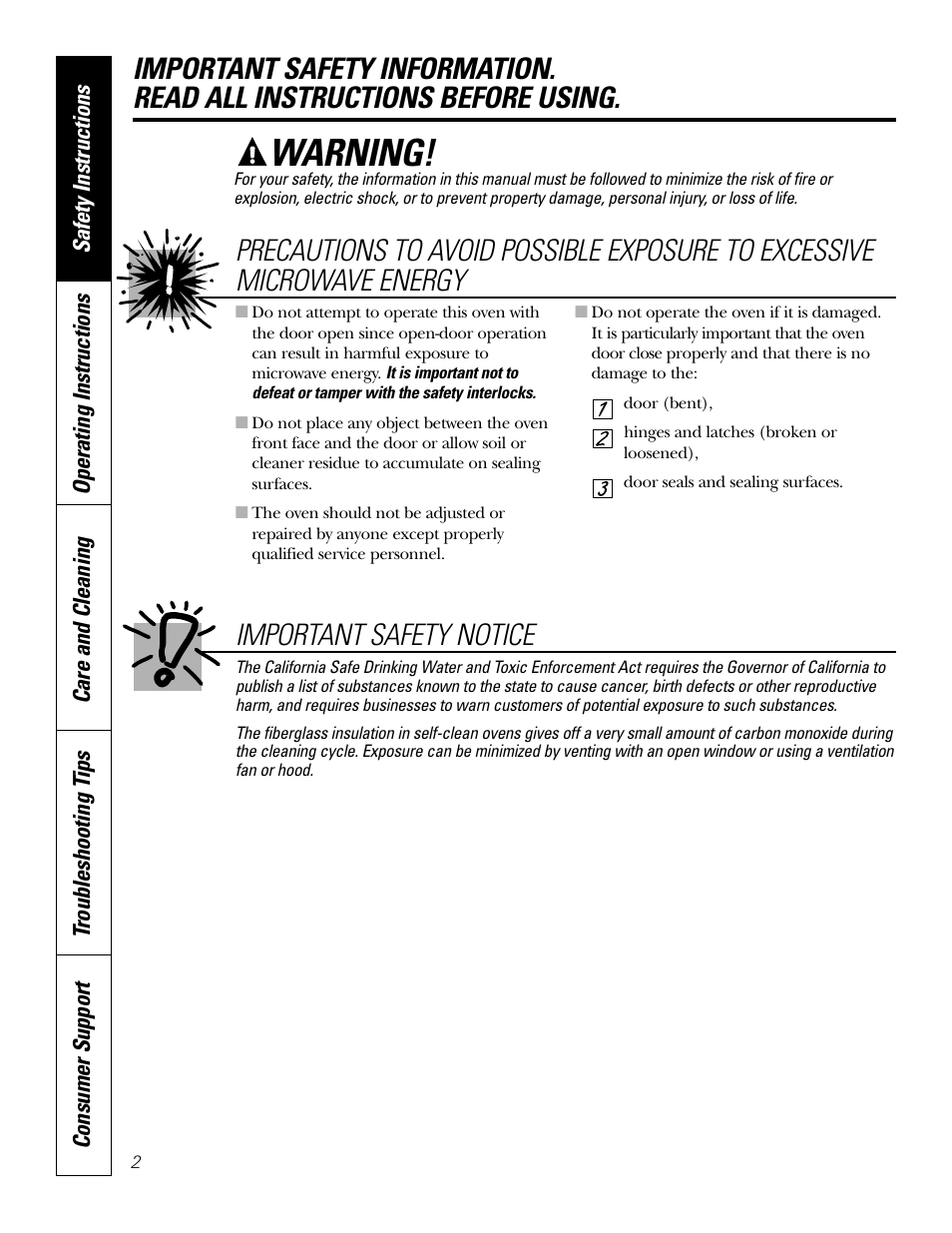 Safety instructions, Warning, Important safety notice | GE Monogram JT965 User Manual | Page 2 / 52