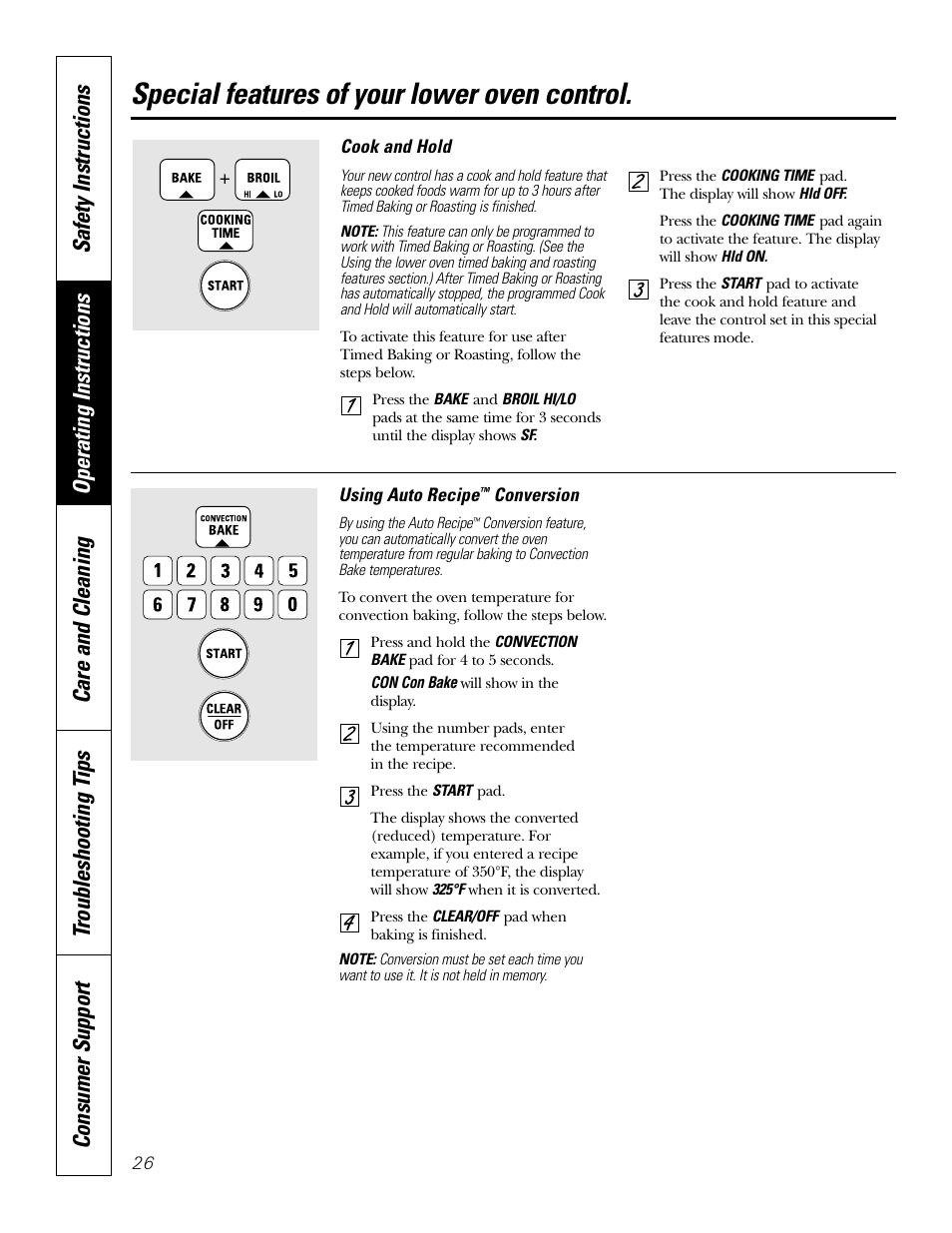 Special features of your lower oven control | GE Monogram JT965 User Manual | Page 26 / 52