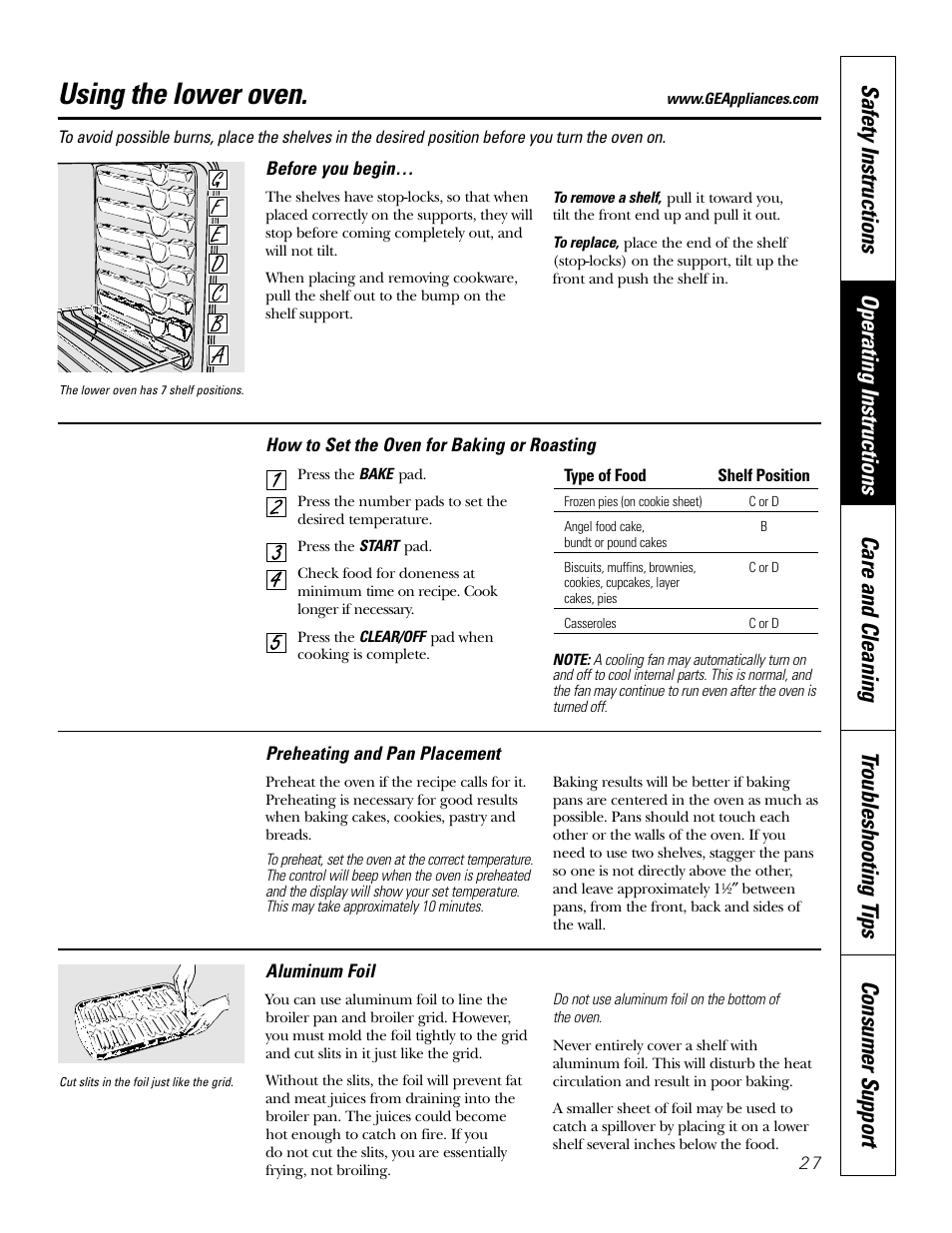 Using the lower oven | GE Monogram JT965 User Manual | Page 27 / 52