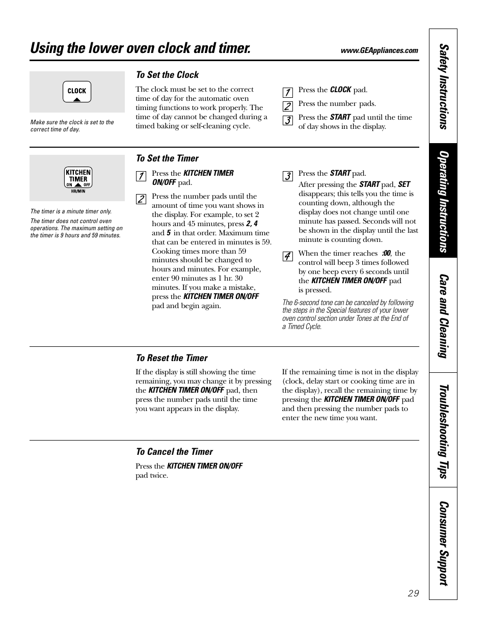 Using the lower oven clock and timer | GE Monogram JT965 User Manual | Page 29 / 52