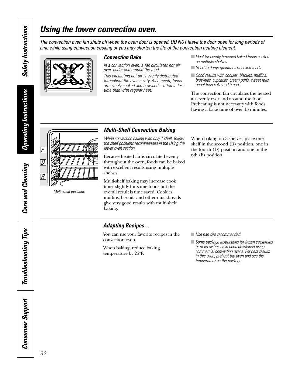 Using the lower convection oven | GE Monogram JT965 User Manual | Page 32 / 52