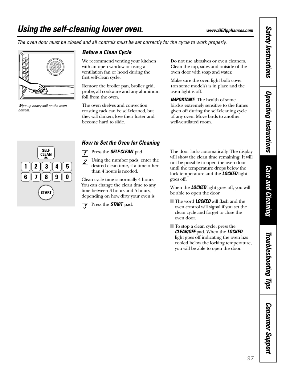 Self-cleaning lower oven, Self-cleaning lower oven , 38, Using the self-cleaning lower oven | GE Monogram JT965 User Manual | Page 37 / 52