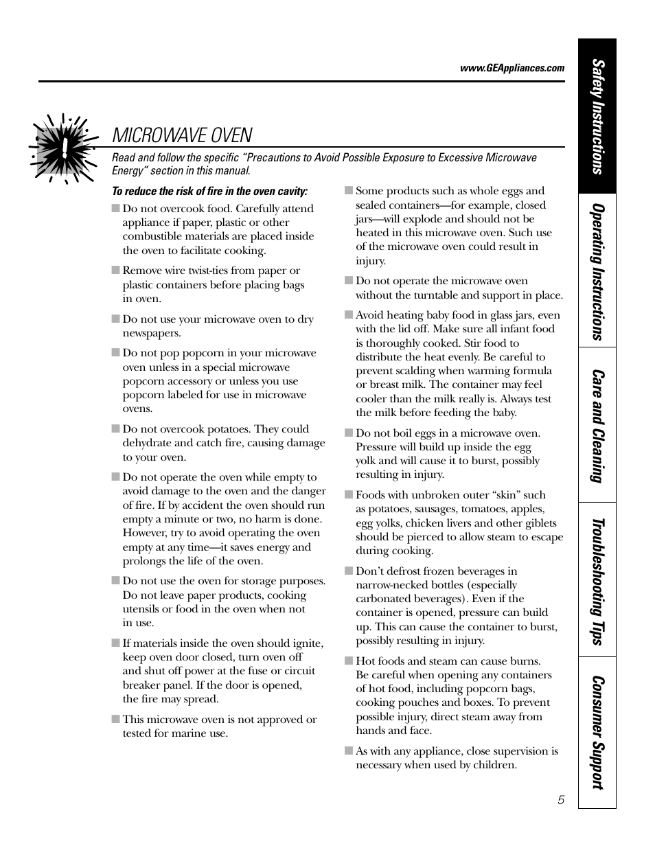 Microwave oven | GE Monogram JT965 User Manual | Page 5 / 52