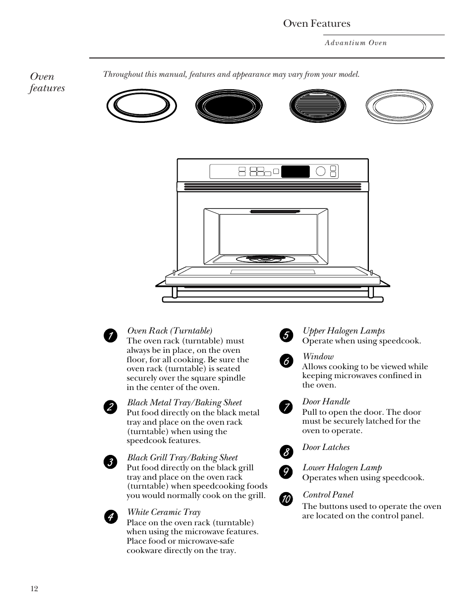 Oven features | GE Monogram Advantium Built-In Ovens User Manual | Page 12 / 44