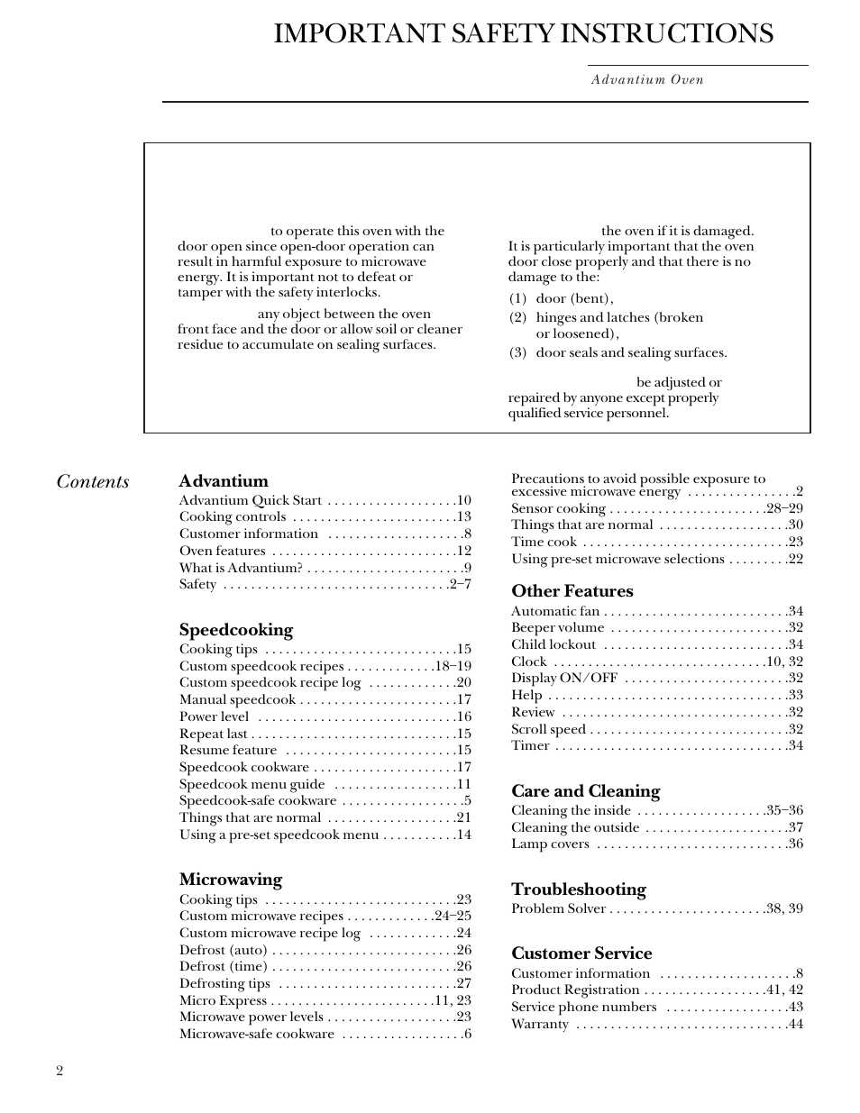 GE Monogram Advantium Built-In Ovens User Manual | Page 2 / 44