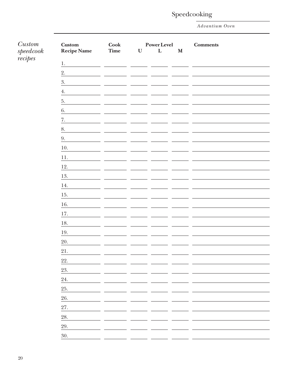 Custom speedcook recipes speedcooking | GE Monogram Advantium Built-In Ovens User Manual | Page 20 / 44