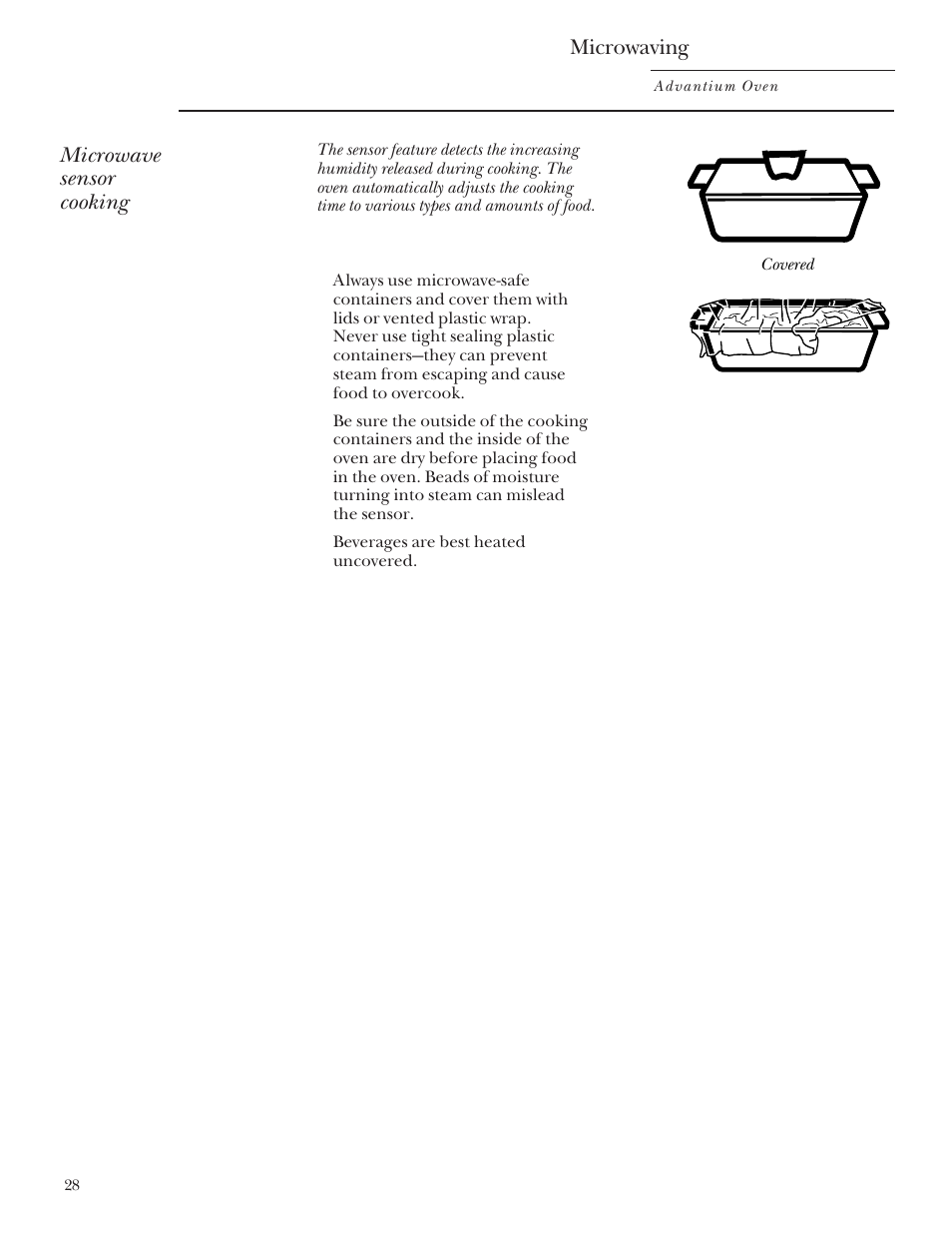 Sensor cooking, Sensor cooking –29, Microwaving | Microwave sensor cooking | GE Monogram Advantium Built-In Ovens User Manual | Page 28 / 44