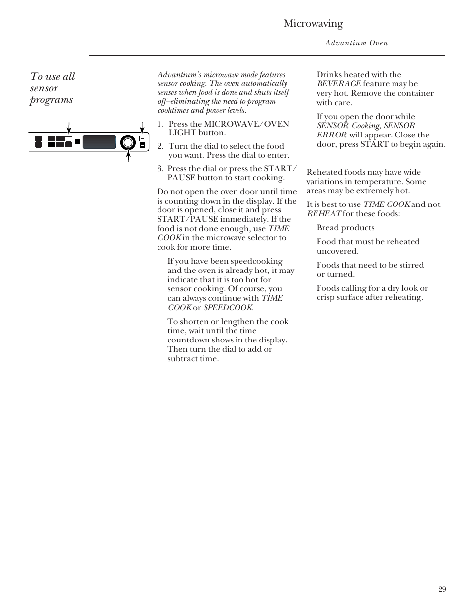 Microwaving, Advantium oven | GE Monogram Advantium Built-In Ovens User Manual | Page 29 / 44