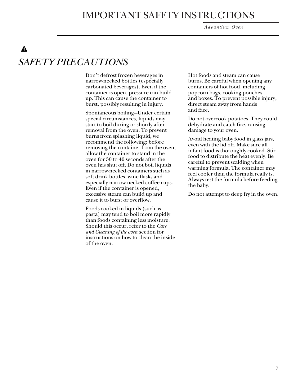 Important safety instructions, Warning, Safety precautions save these instructions | GE Monogram Advantium Built-In Ovens User Manual | Page 7 / 44