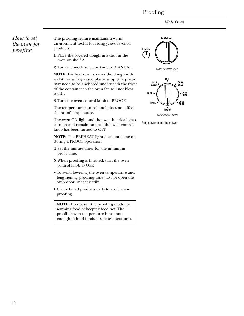 Proofing, How to set the oven for proofing | GE Monogram 30 Wall Oven User Manual | Page 10 / 32