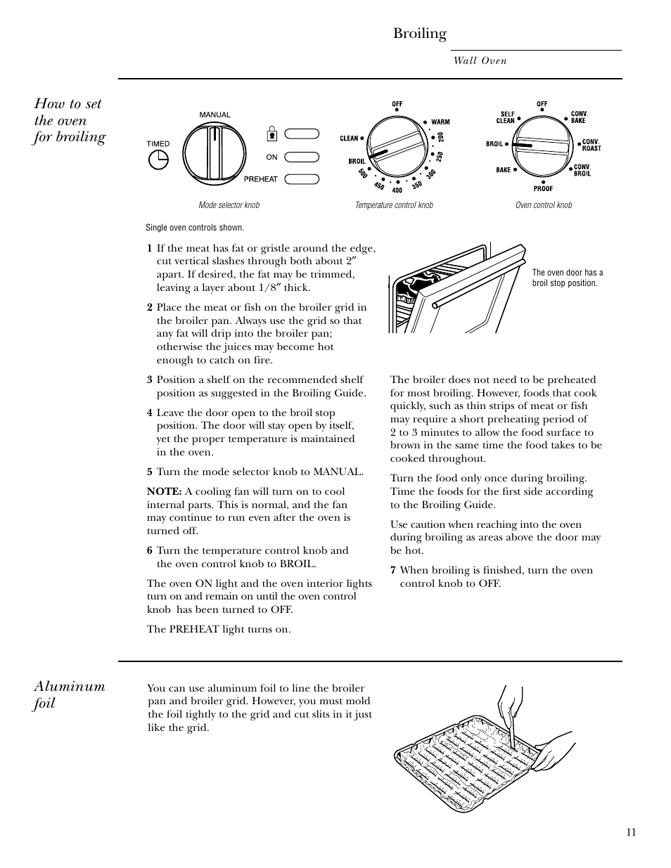 Broiling/broiling guide, Broiling/broiling guide , 12, Broiling | How to set the oven for broiling, Aluminum foil | GE Monogram 30 Wall Oven User Manual | Page 11 / 32