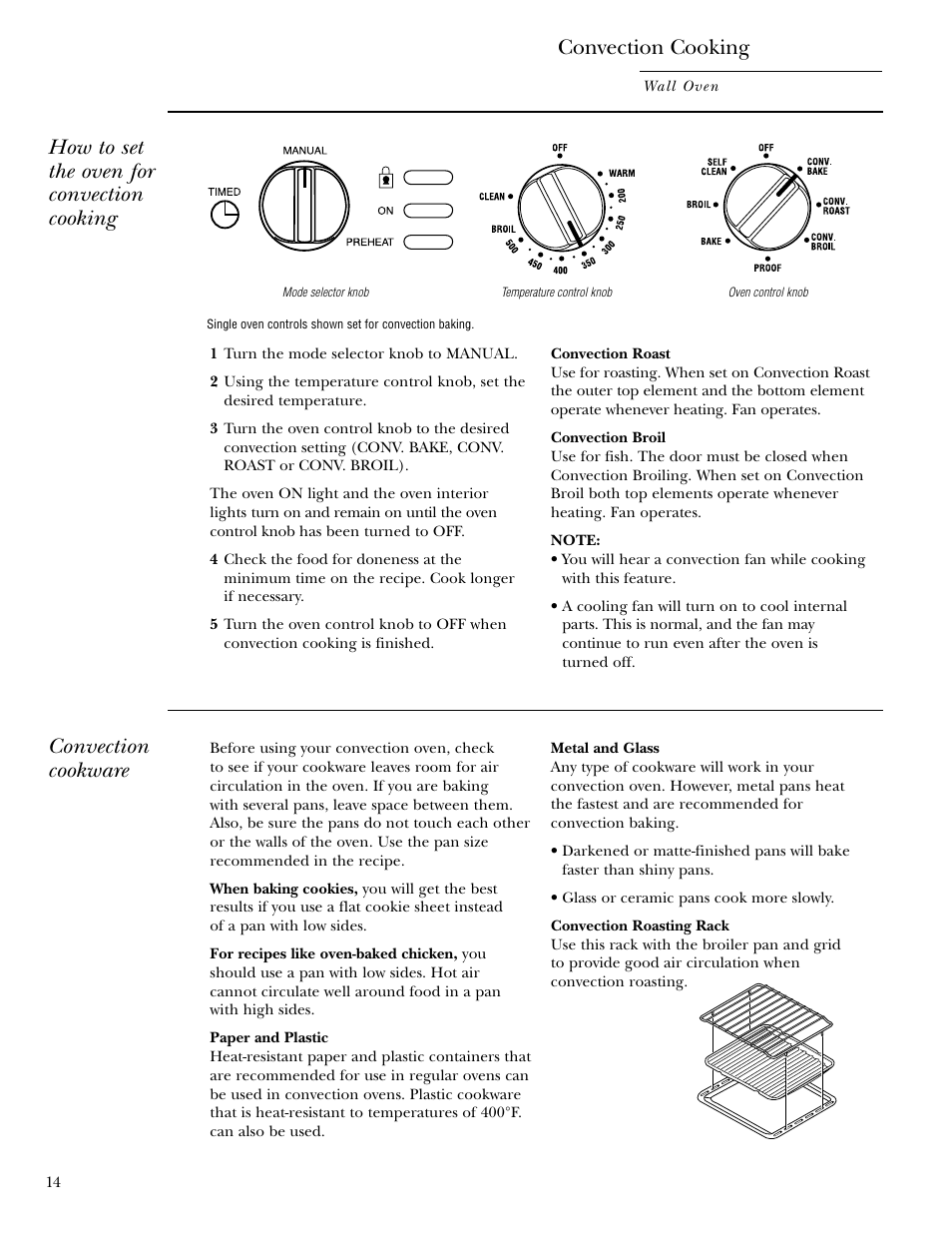 Convection cooking, Convection cookware, How to set the oven for convection cooking | GE Monogram 30 Wall Oven User Manual | Page 14 / 32