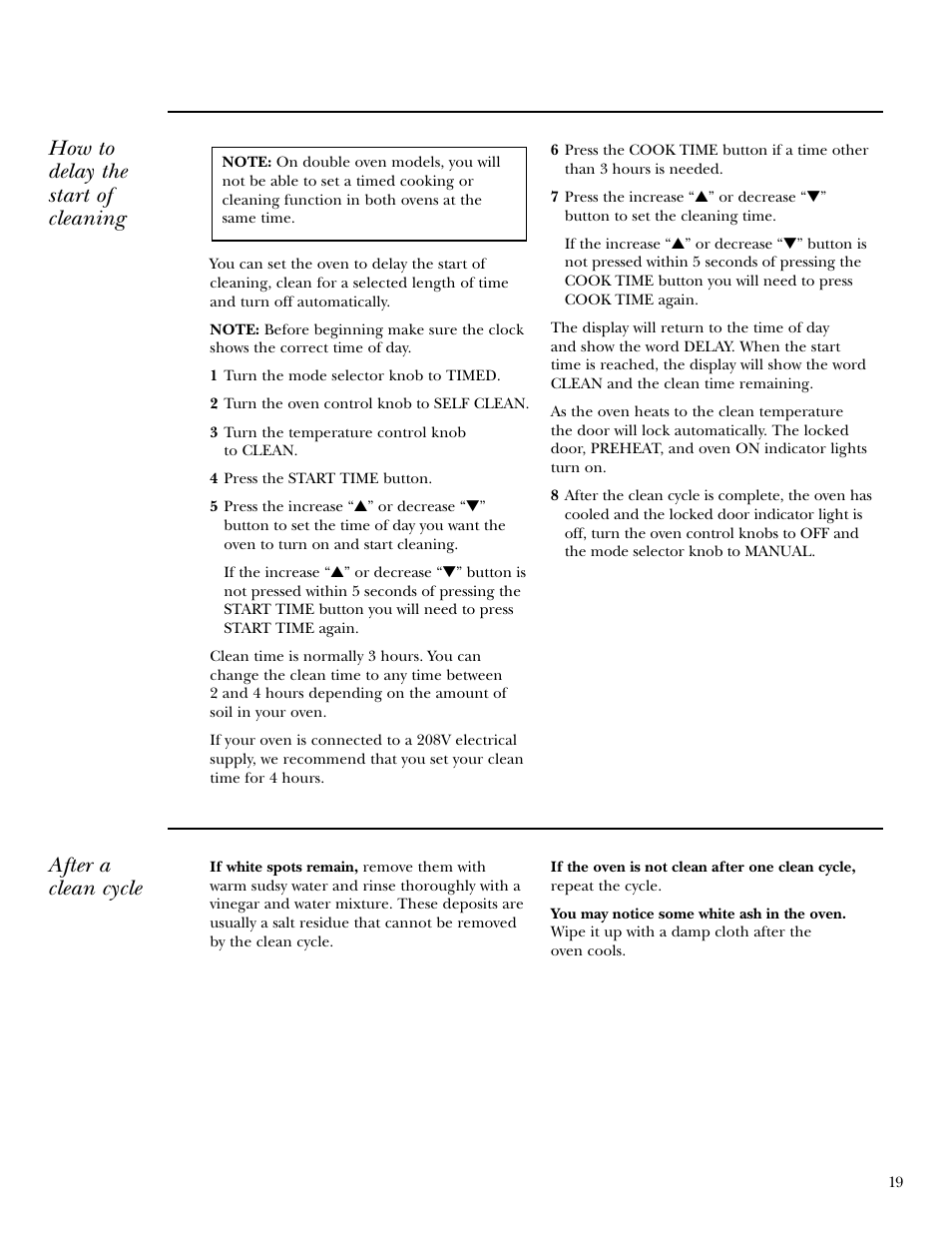 After a clean cycle, How to delay the start of cleaning | GE Monogram 30 Wall Oven User Manual | Page 19 / 32