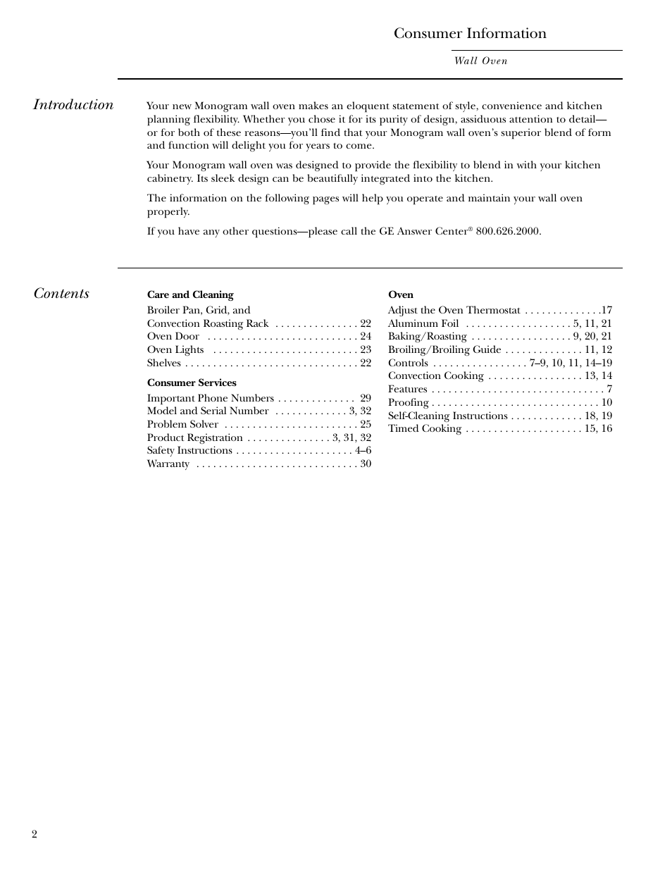 GE Monogram 30 Wall Oven User Manual | Page 2 / 32