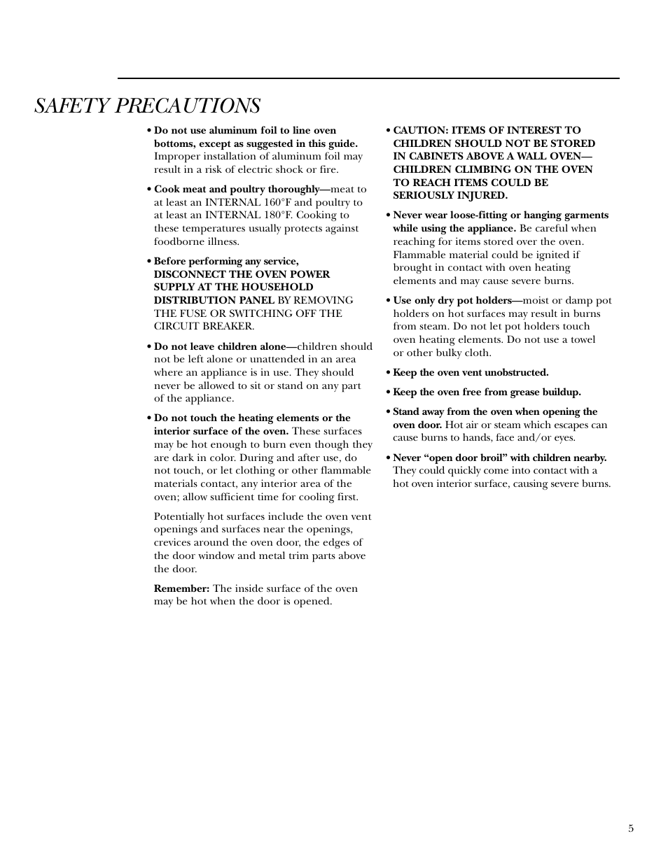Oven, Aluminum foil, Aluminum foil , 11, 21 | Safety precautions | GE Monogram 30 Wall Oven User Manual | Page 5 / 32