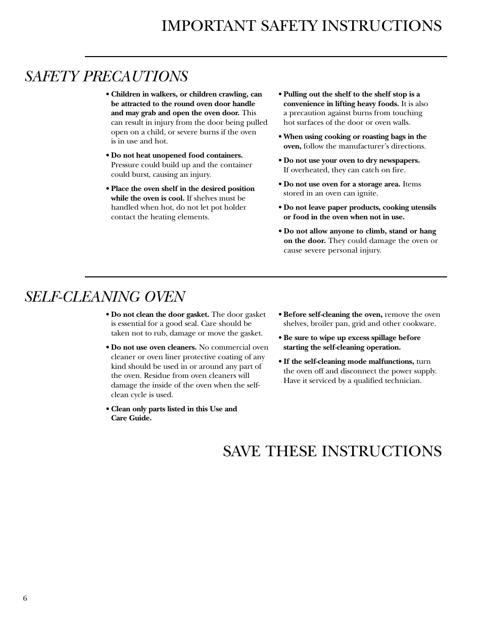 Safety precautions, Self-cleaning oven | GE Monogram 30 Wall Oven User Manual | Page 6 / 32