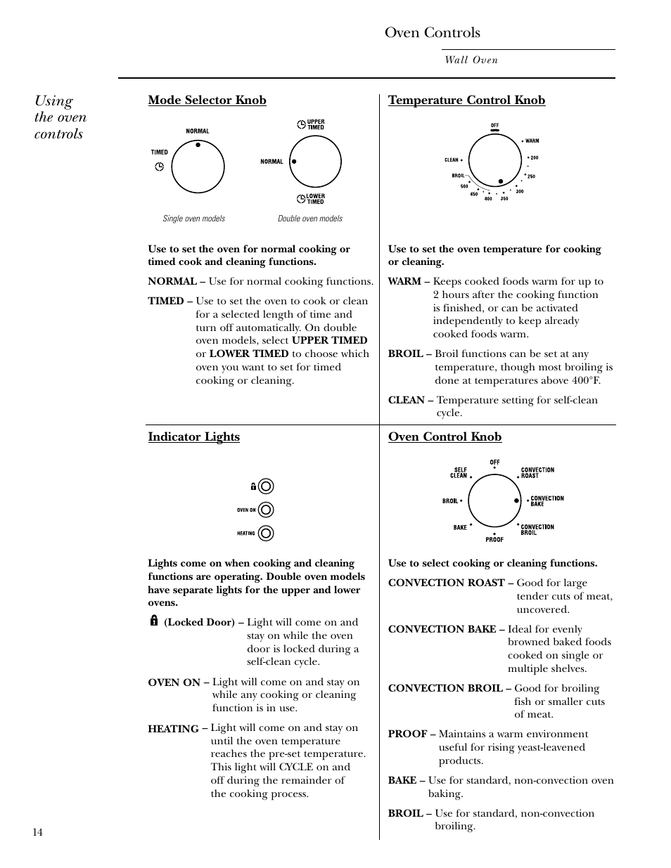 Oven controls, Using the oven controls | GE Monogram ZET1038 User Manual | Page 14 / 36