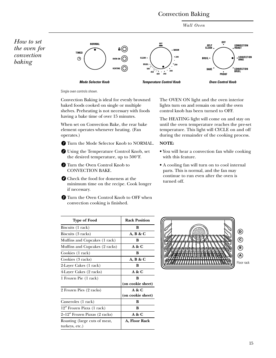 Convection cooking, Convection cooking –19, Convection baking | How to set the oven for convection baking | GE Monogram ZET1038 User Manual | Page 15 / 36