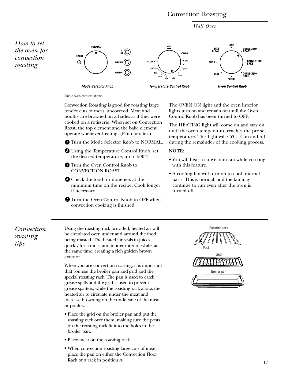 Convection roasting, How to set the oven for convection roasting, Convection roasting tips | GE Monogram ZET1038 User Manual | Page 17 / 36