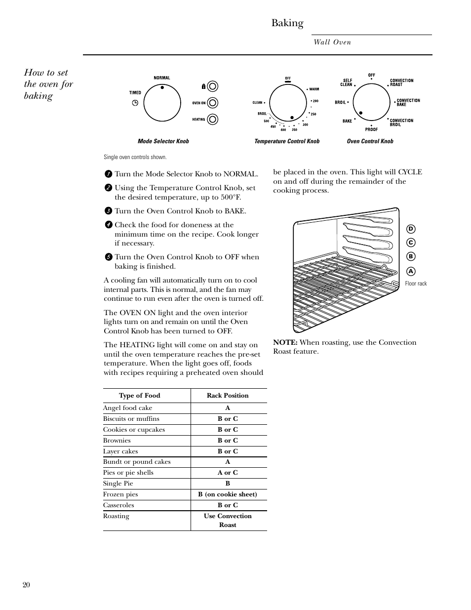 Baking, How to set the oven for baking | GE Monogram ZET1038 User Manual | Page 20 / 36