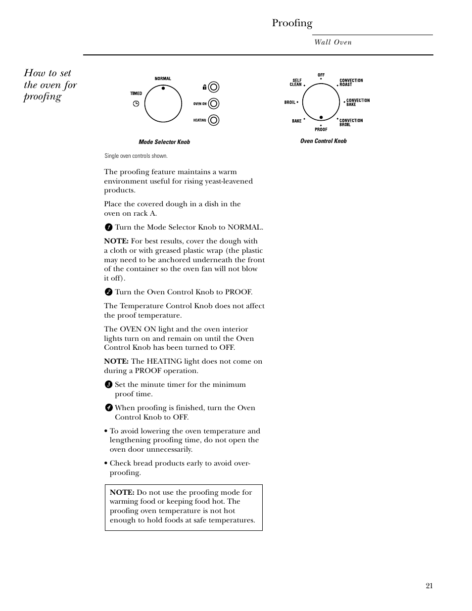 Proofing, How to set the oven for proofing | GE Monogram ZET1038 User Manual | Page 21 / 36